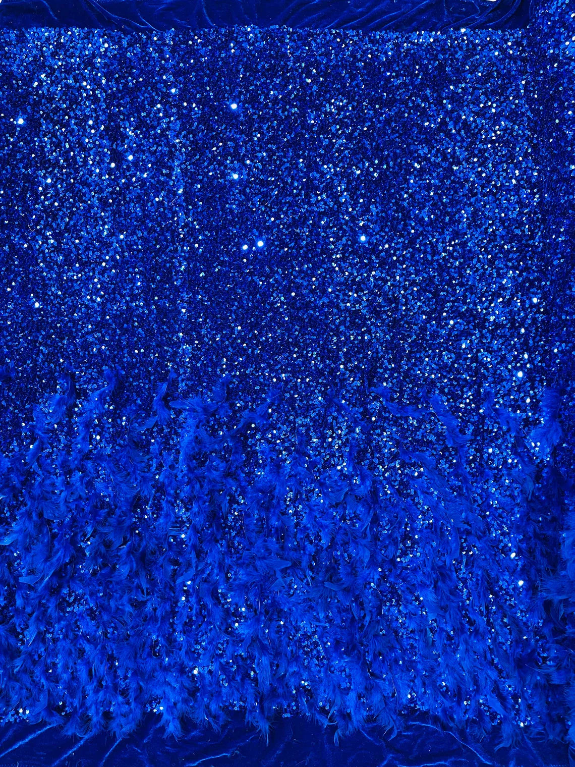 Feather Sequin Velvet Fabric - Royal Blue - 5mm Sequins Velvet 2 Way Stretch 58/60" Fabric By Yard