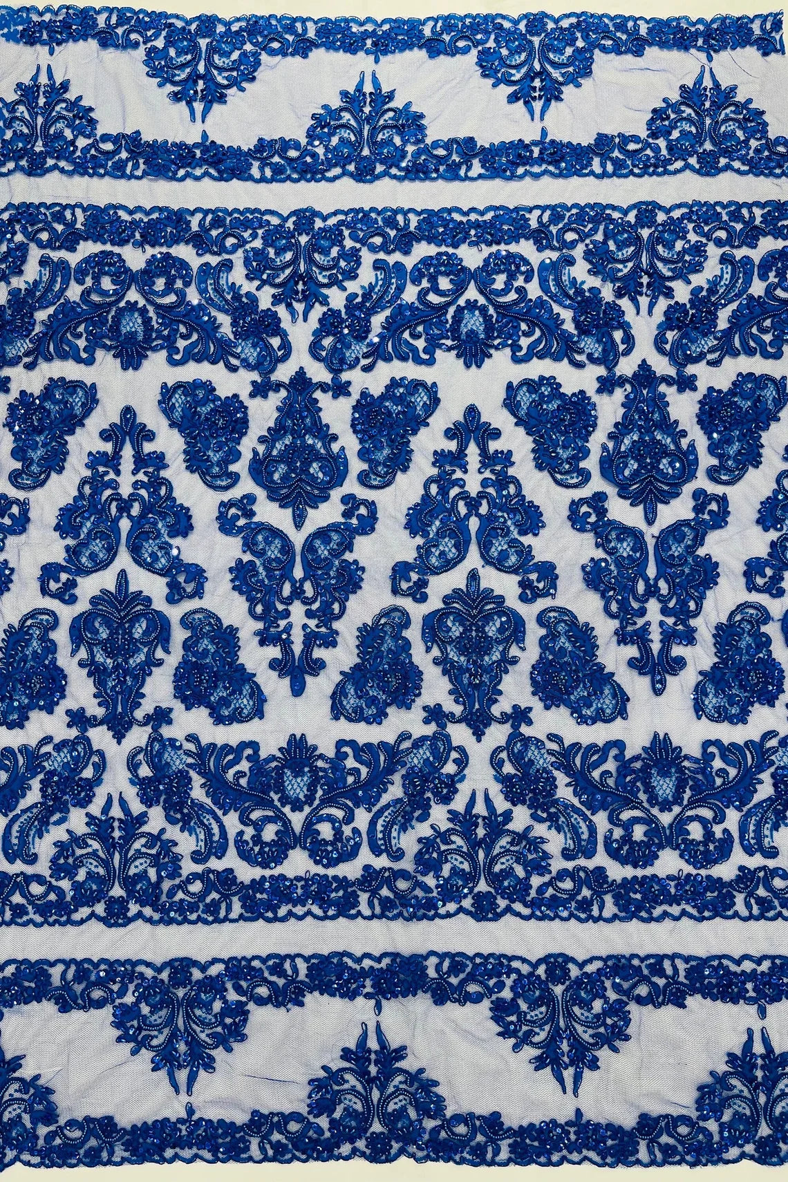 Beaded My Lady Damask Design - Royal Blue - Beaded Fancy Damask Embroi