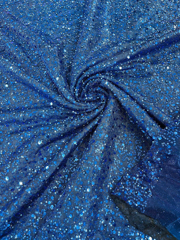 Shimmer Glitter Bead Fabric - Royal Blue - Sparkle Stretch Sequins Bead Shiny Glitter Fabric By Yard