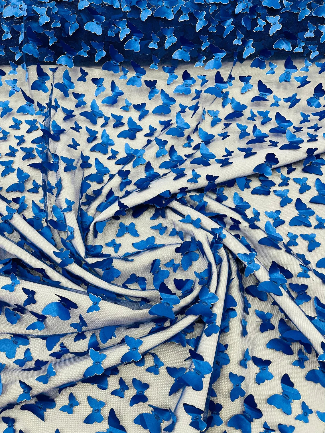 3D Butterfly Design Lace - Royal Blue - Embroidered Lace with 3D Butterfly Design By Yard