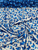3D Butterfly Design Lace - Royal Blue - Embroidered Lace with 3D Butterfly Design By Yard