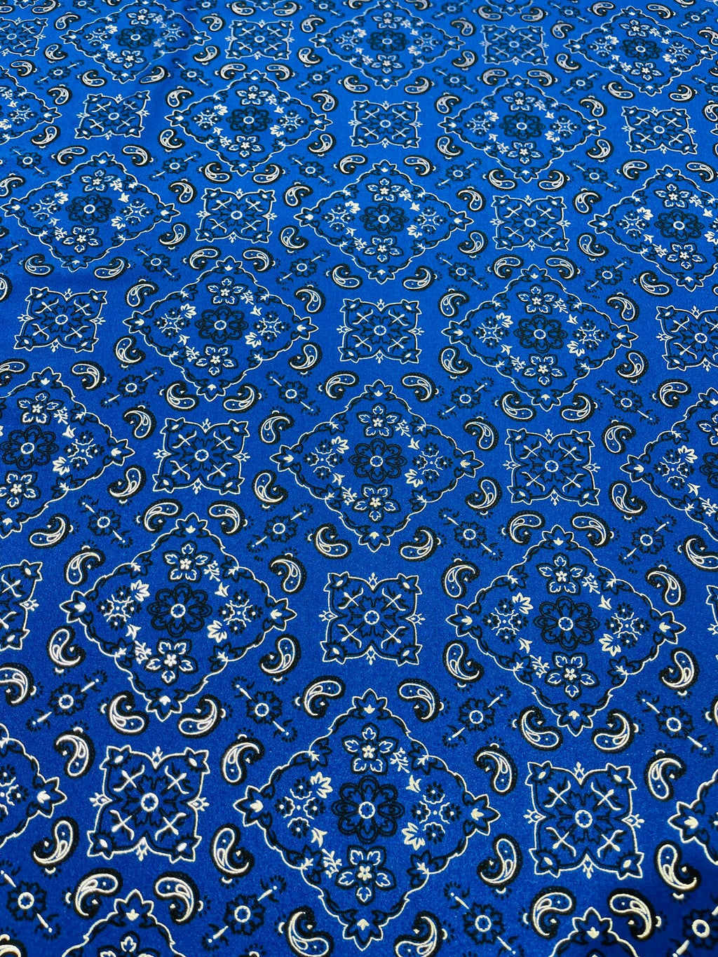 Bandana Print Fabrics - Royal Blue - Lycra Spandex Bandana Fabric Sold By The Yard