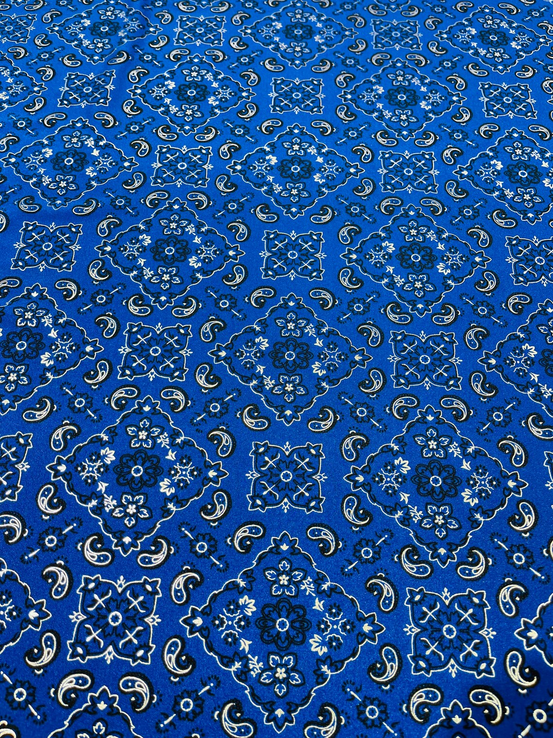 Bandana Print Fabrics - Royal Blue - Lycra Spandex Bandana Fabric Sold By The Yard