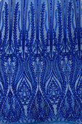 Mermaid Design Sequins Fabric - Royal Blue - Sequins Fabric 4 Way Stretch on Mesh By Yard