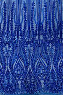 Mermaid Design Sequins Fabric - Royal Blue - Sequins Fabric 4 Way Stretch on Mesh By Yard