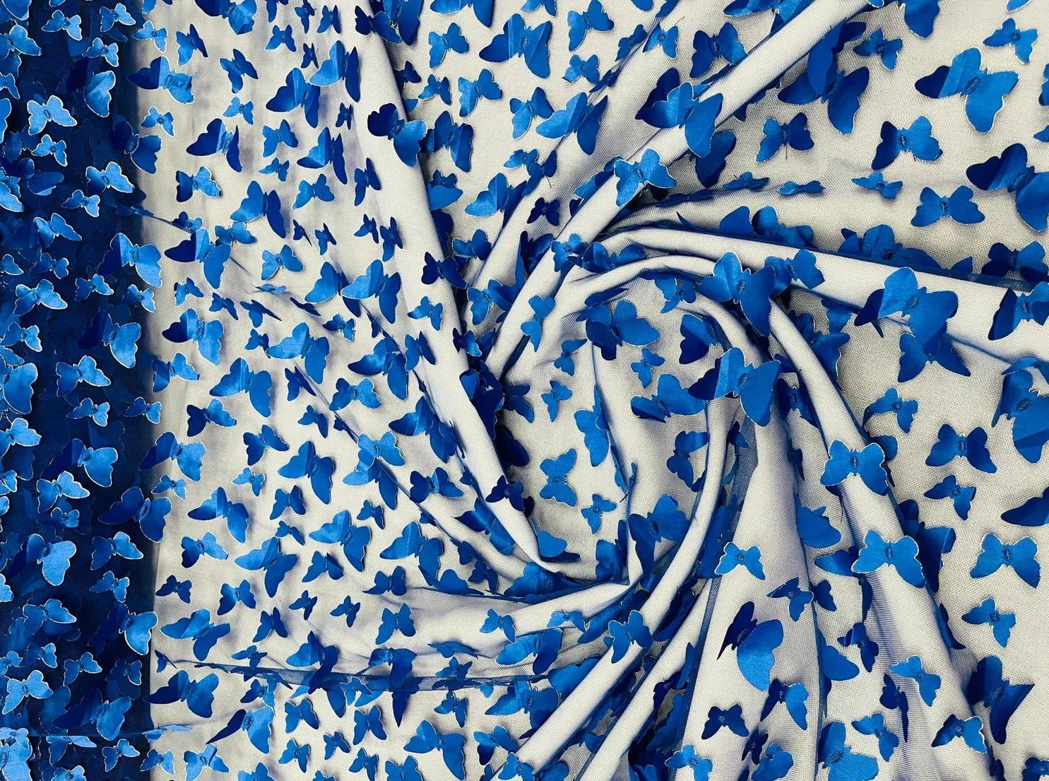 3D Butterfly Design Lace - Royal Blue - Embroidered Lace with 3D Butterfly Design By Yard