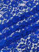 Corded Lace Fabric - Royal Blue - Embroidered Flower Design Lace Fabric Sold By Yard