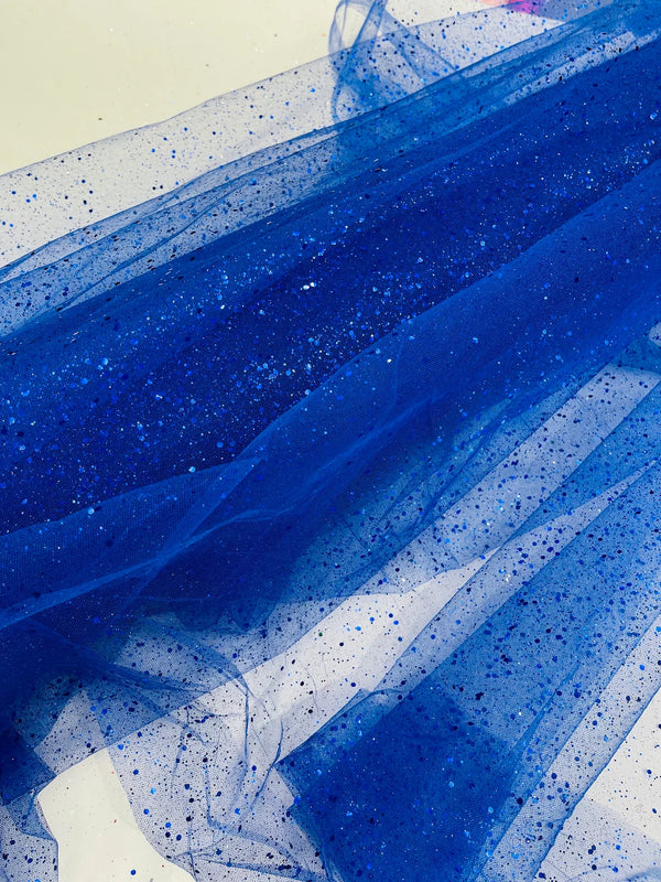 Sparkling Glitter Tulle Fabric - Royal Blue - Sparkling Glitter Tulle Mesh Fabric Sold By Yard