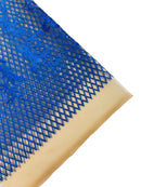 Damask on Net Lace Fabric - Royal Blue - Embroidered Lace Mesh Damask Design Fabric by Yard