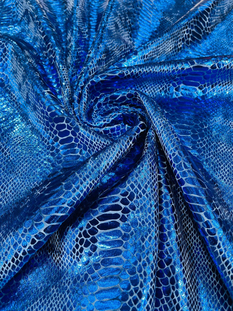 Anaconda Stretch Velvet - Royal Blue - 58/60" Stretch Velvet Fabric with Anaconda Snake Print By Yard