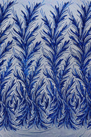 Leaf Design Stretch Sequins - Royal Blue - 4 Way Stretch Lace Mesh Sequins Fabric by Yard