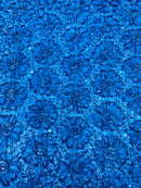 Satin Rosette Sequins Fabric - Royal Blue - 3D Rosette Satin Rose Fabric with Sequins By Yard