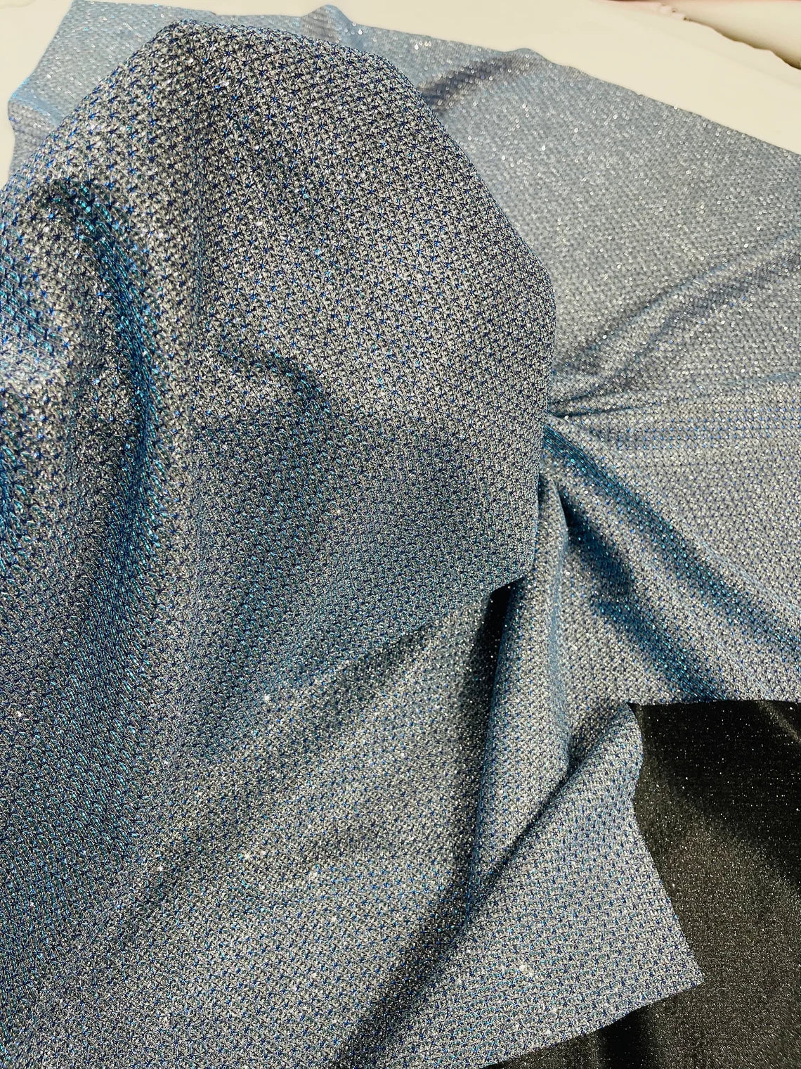 Diamond Shimmer Glitter Fabric - Royal Blue - Sparkle Stretch Luxury Shiny Fabric By Yard