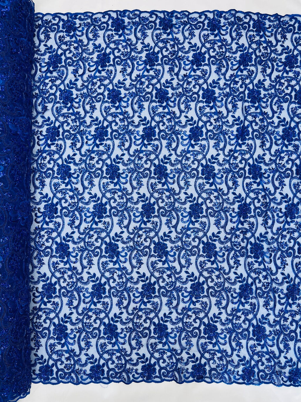 Embroidery Floral Bead Fabric - Royal Blue - Bridal Embroidery Beaded Floral  Fabric Sold by Yard