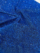 Sequins on Metallic Foil - Royal Blue - 5mm Sequins Confetti 2Way Stretch Spandex Fabric by yard