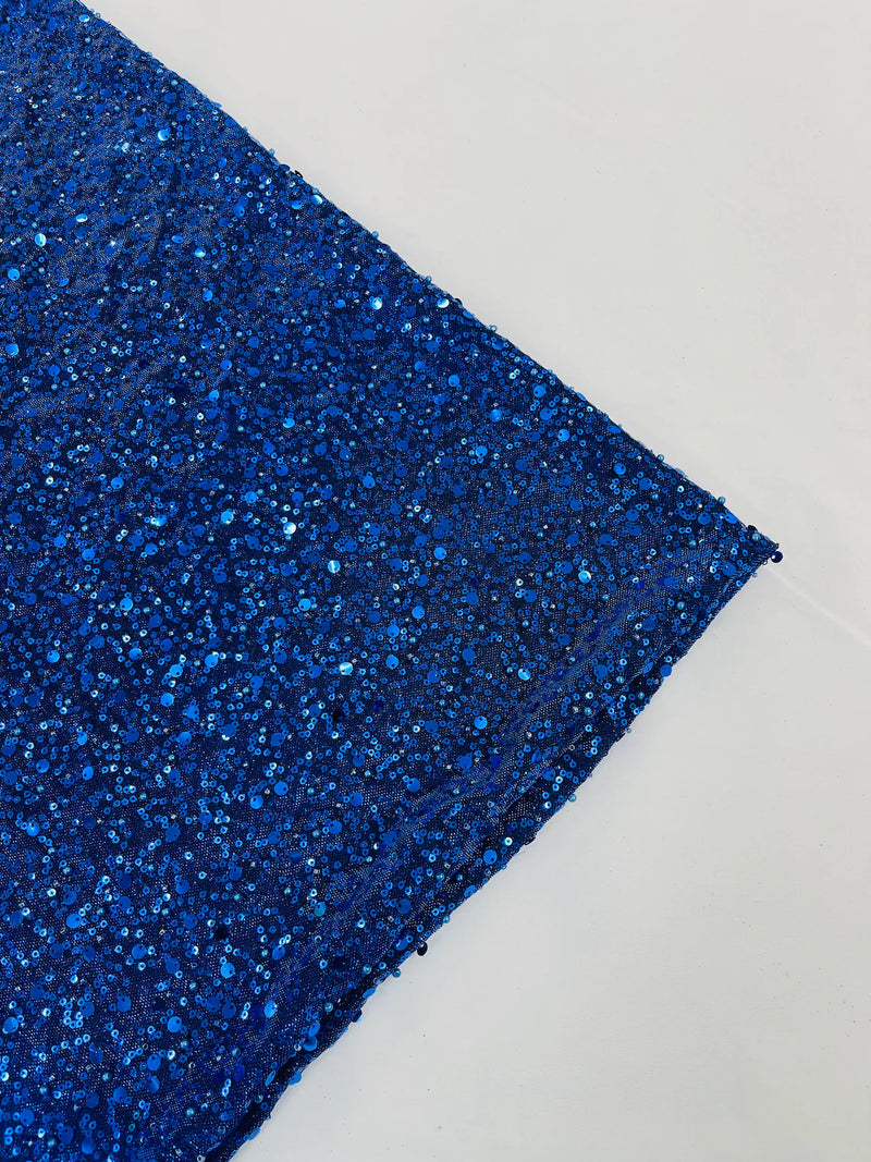 Shimmer Glitter Bead Fabric - Royal Blue - Sparkle Stretch Sequins Bead Shiny Glitter Fabric By Yard
