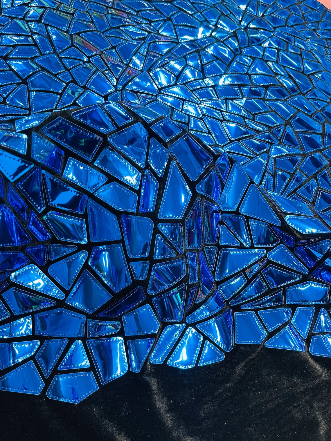 Mirror Sequins Velvet Fabric - Royal Blue - Large Shiny Mirror Cut Sequins By Yard