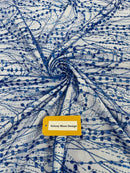 Tulle Glitter Fancy Line Fabric - Royal Blue - Tulle Fabric with Sparkle Glitter Design Sold By Yard