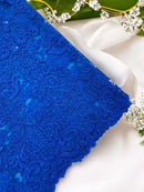 King Lace Pattern Fabric - Royal Blue - Embroidered Sequins on Lace Mesh Fabric By Yard