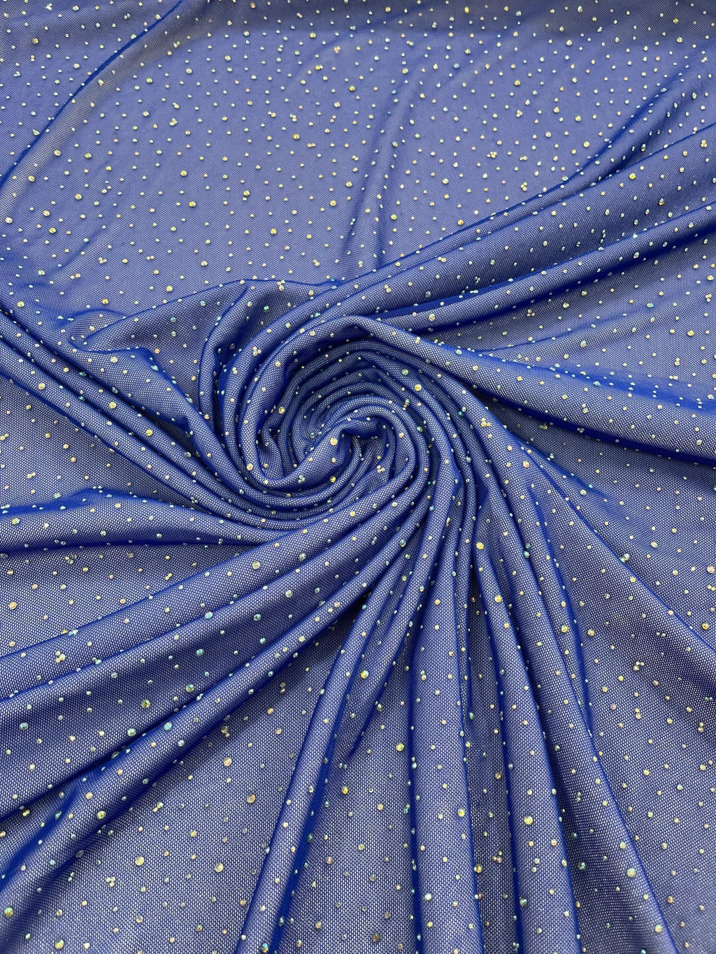 Power Mesh Polyester Rhinestone Fabric - Royal Blue - 4 Way Stretch Power Mesh Fabric Crystal Stones By Yard