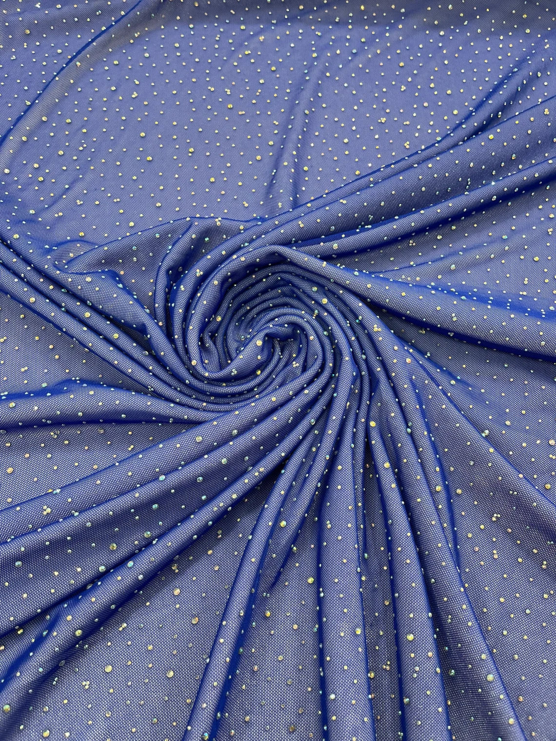 Power Mesh Polyester Rhinestone Fabric - Royal Blue - 4 Way Stretch Power Mesh Fabric Crystal Stones By Yard