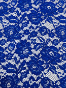 Corded Lace Fabric - Royal Blue - Embroidered Flower Design Lace Fabric Sold By Yard