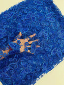 Butterfly Swirl Lace Fabric - Royal Blue - Metallic Sequins Design on Lace Fabric By Yard