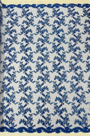 Floral Sequins Lace Fabric - Royal Blue - Embroidery Flower Clusters Design with Shiny Sequins  Fabric Sold By Yard