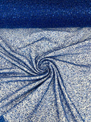 3D Beaded Mesh Fabric - Royal Blue - Embroidered Beaded Lace Mesh Fabric with Small Sequins Sold By Yard