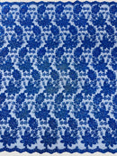 Corded Lace Floral Fabric - Royal Blue - Hologram Sequins Metallic Thread Floral Fabric by Yard