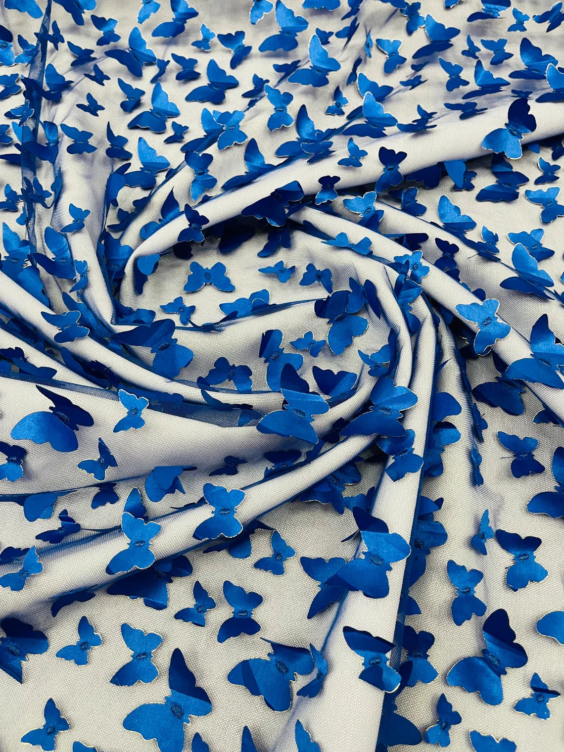 3D Butterfly Design Lace - Royal Blue - Embroidered Lace with 3D Butterfly Design By Yard