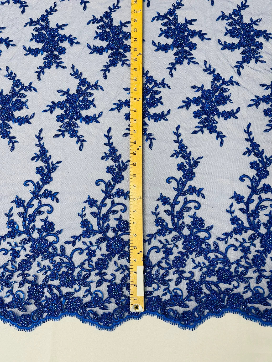 Beaded Floral Cluster - Royal Blue - Fancy Embroidered Glamorous Floral Design Sold by Yard