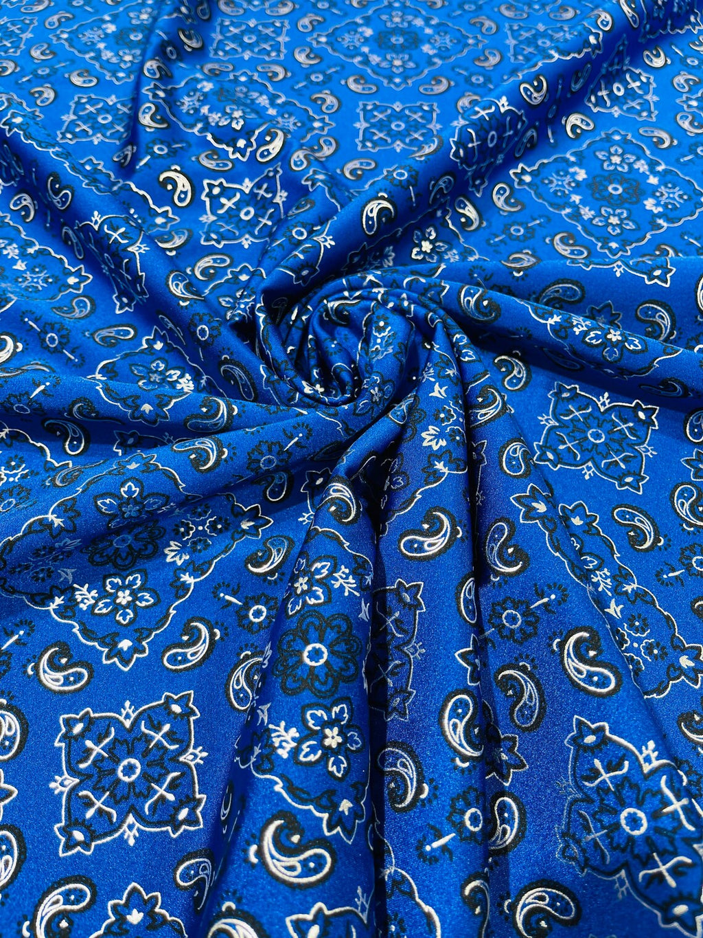 Bandana Print Fabrics - Royal Blue - Lycra Spandex Bandana Fabric Sold By The Yard