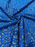 Bandana Print Fabrics - Royal Blue - Lycra Spandex Bandana Fabric Sold By The Yard
