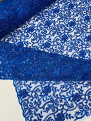 Embroidery Floral Bead Fabric - Royal Blue - Bridal Embroidery Beaded Floral  Fabric Sold by Yard
