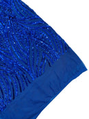 Curvy Line Design Fabric - Royal Blue - 4 Way Stretch Sequins Design Mesh Lace Fabric by Yard