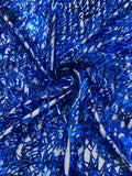 Sword Large Shiny Sequins - Royal Blue - Hanging Iridescent Sequins On Lace Fabric By Yard