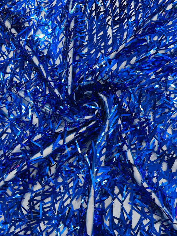 Sword Large Shiny Sequins - Royal Blue - Hanging Iridescent Sequins On Lace Fabric By Yard