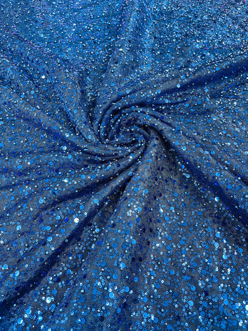 Shimmer Glitter Bead Fabric Royal Blue Sparkle Stretch Sequins Bead Shiny Glitter Fabric By Yard