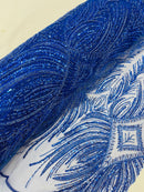 Beaded Lines Fabric - Royal Blue - Luxury Beads and Sequins Line Design Fabric By Yard