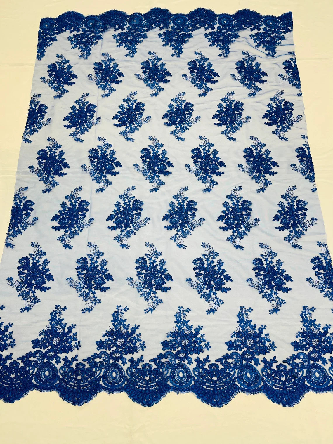 Flower Lace Fabric - Floral Clusters Embroidered Lace Mesh Fabric - 25 Yard Roll