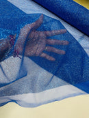 Shimmer Glitter Mesh Fabric - Royal Blue - Shiny Glitter Dots Design on Lace Mesh Sold By Yard