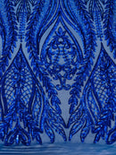 Mermaid Design Sequins Fabric - Royal Blue - Sequins Fabric 4 Way Stretch on Mesh By Yard