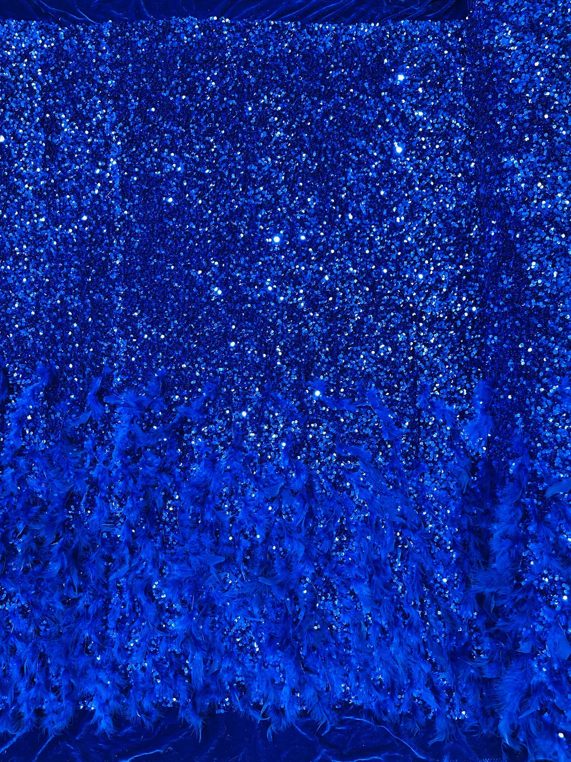Feather Sequin Velvet Fabric - Royal Blue - 5mm Sequins Velvet 2 Way Stretch 58/60" Fabric By Yard