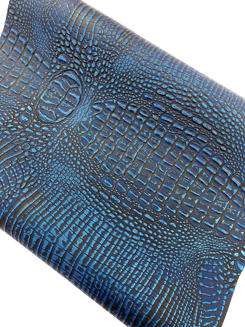 Alligator Faux Leather Vinyl - Royal Blue - Fabric 3D Scales Design Vinyl Alligator By Yard