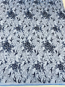 Flower Glitter Fabric - Royal Blue - 3D Floral Tulle Fabric for Wedding, Quinceañera By Yard