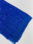 Zig Zag Design Sequins - Royal Blue - 4 Way Stretch Embroidered Zig Zag Sequins Lace Fabric By The Yard