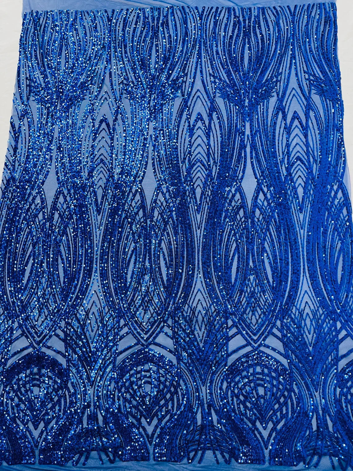 Long Wavy Pattern Sequins - Royal Blue - 4 Way Stretch Sequins Fabric Line Design By Yard