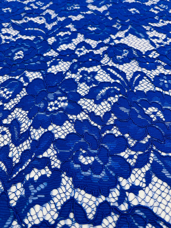 Corded Lace Fabric - Royal Blue - Embroidered Flower Design Lace Fabric Sold By Yard