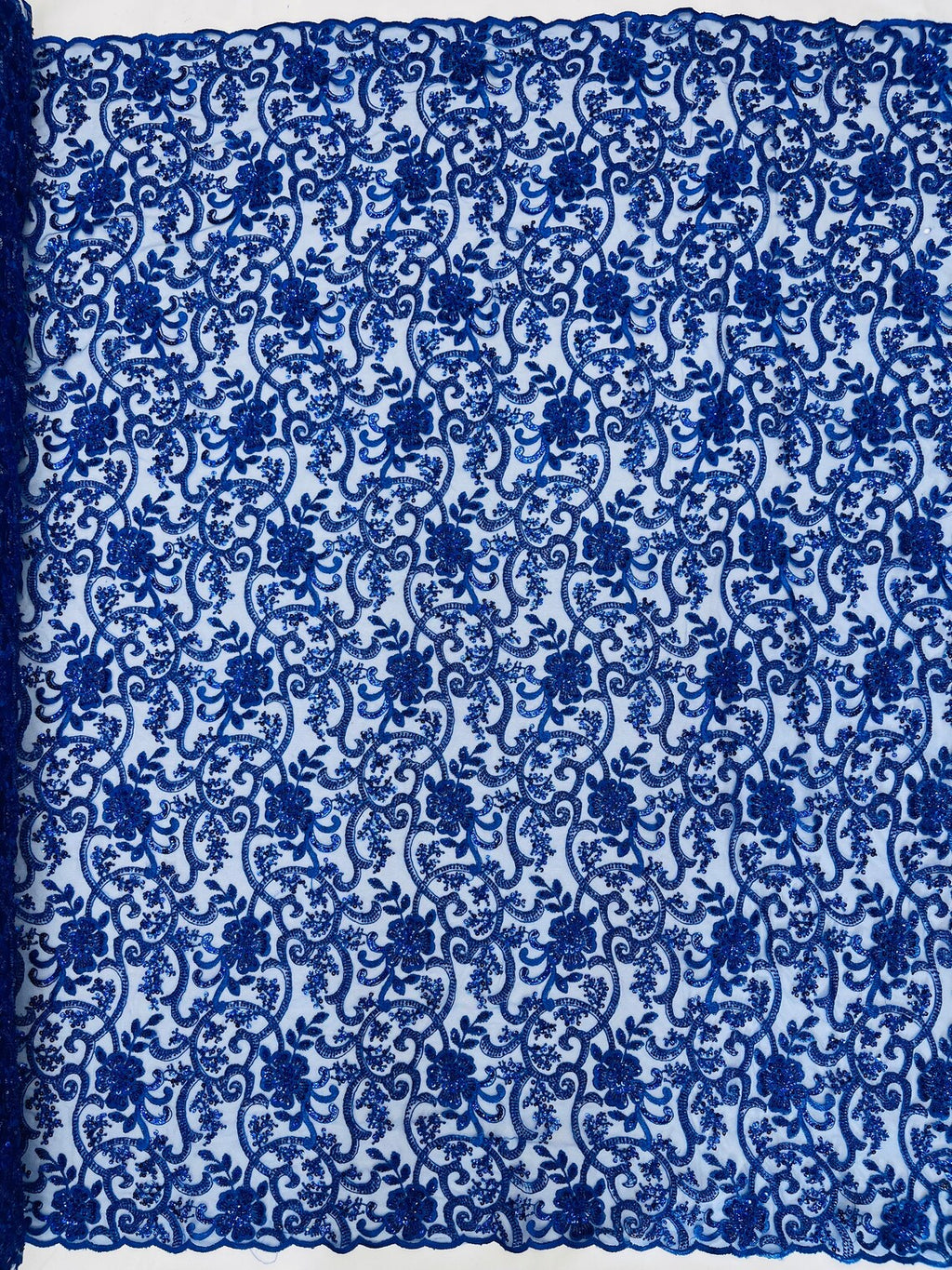 Embroidery Floral Bead Fabric - Royal Blue - Bridal Embroidery Beaded Floral  Fabric Sold by Yard